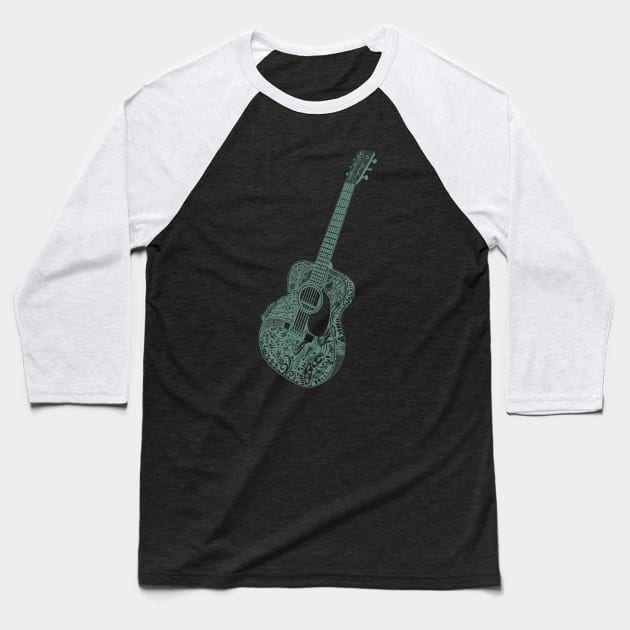 Acoustic Guitar Art tattoo Baseball T-Shirt by BullShirtCo